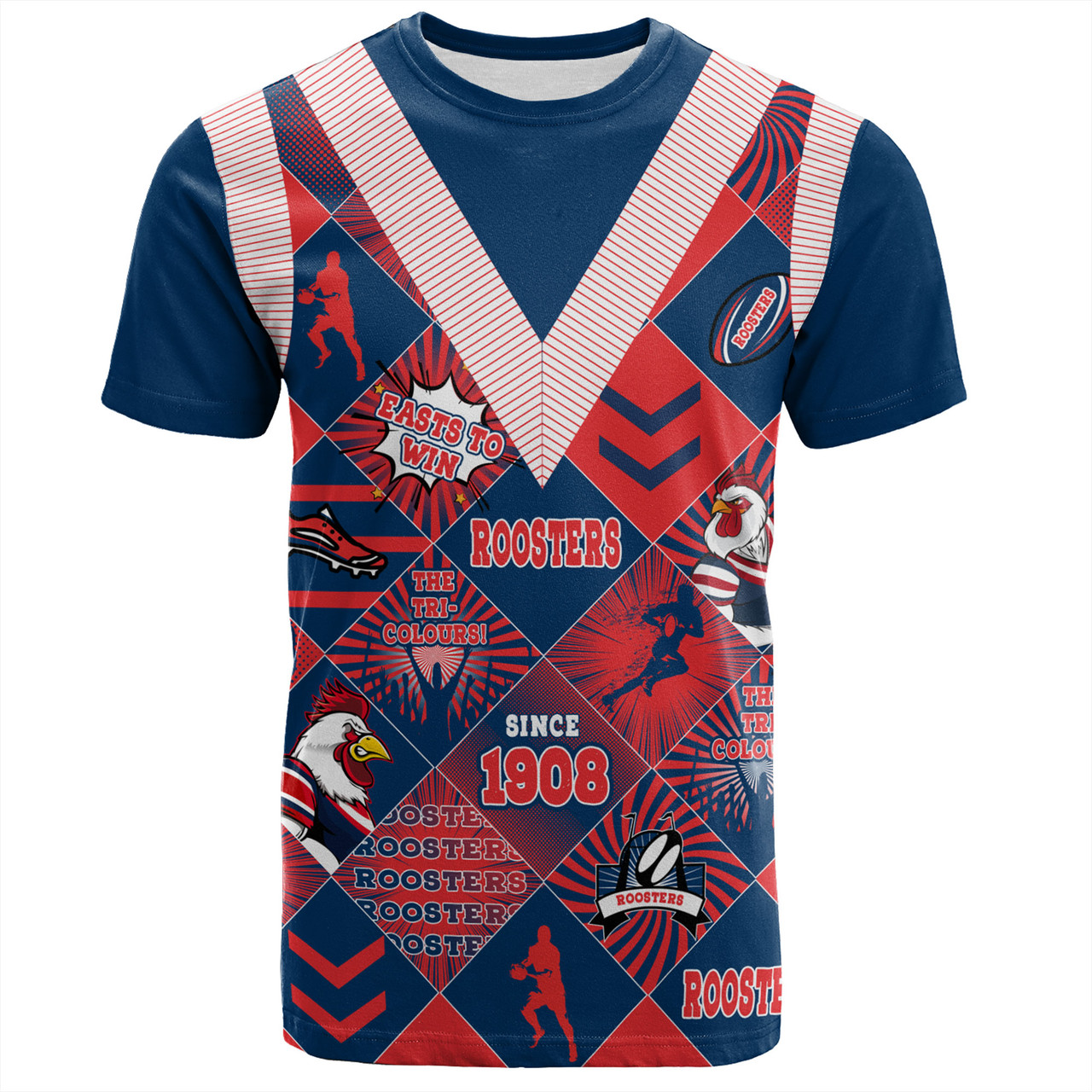 Sydney Roosters T-Shirt - Argyle Patterns Style Tough Fan Rugby For Life